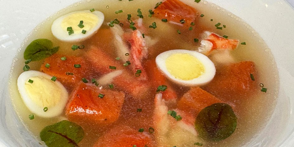 Aspic with sockeye salmon and crab