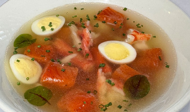 Aspic with sockeye salmon and crab